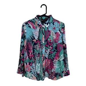 Talbots Women's Petite Button Front Shirt Long Sleeve Thin Floral Size Medium